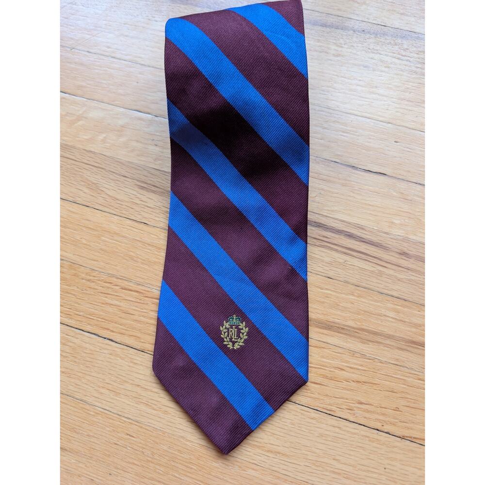 Ralph Lauren Silk Tie Blue Maroon Repp Stripe Preppy Business Career Wear
